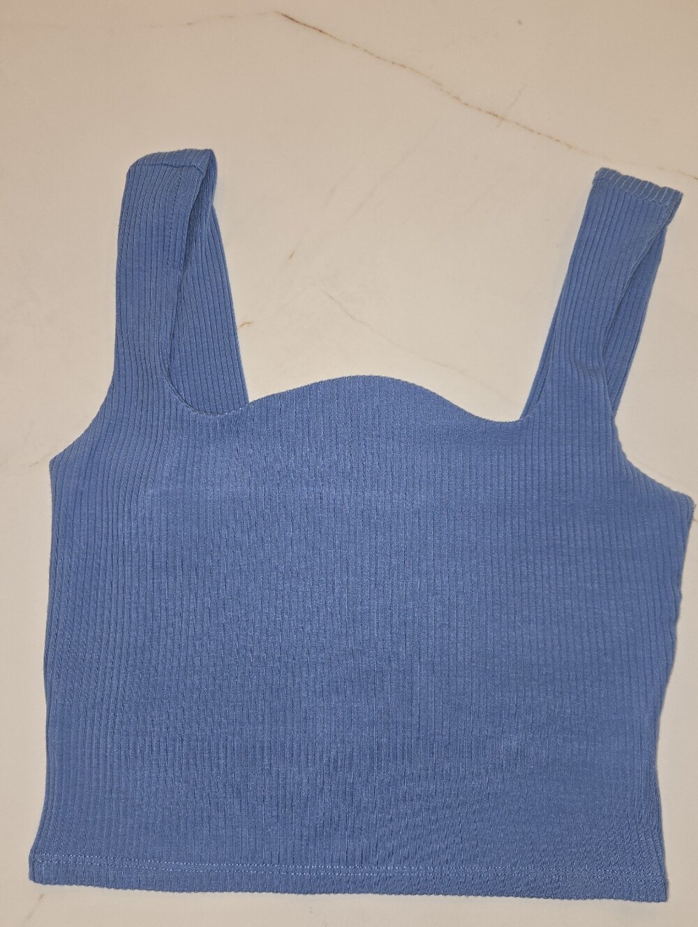 Ribbed Square-Neck Crop Tank Top - Navy